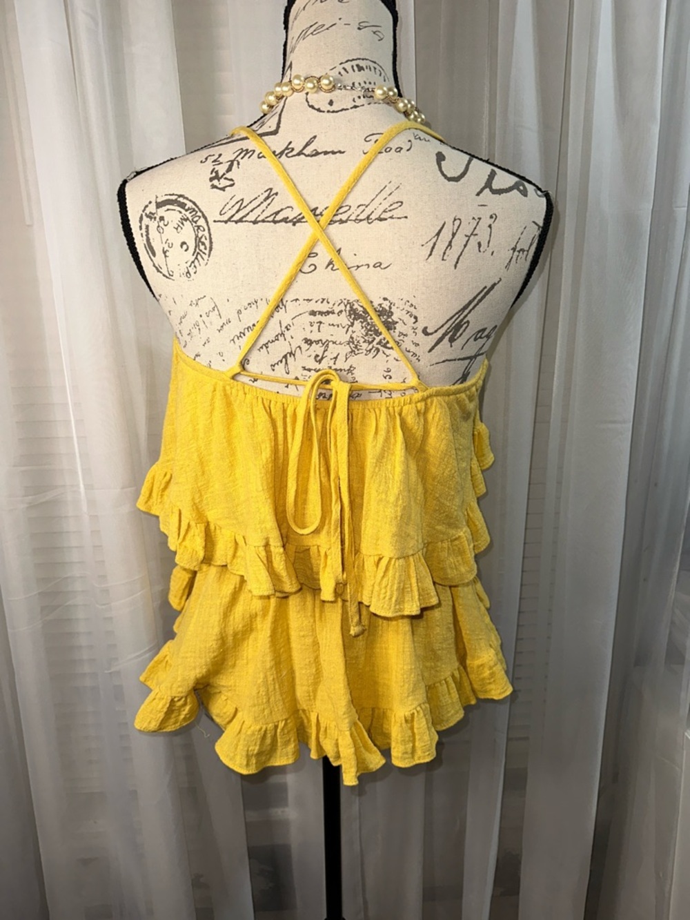 Yellow Ruffle Halter Women's Top - Picture 4 of 5